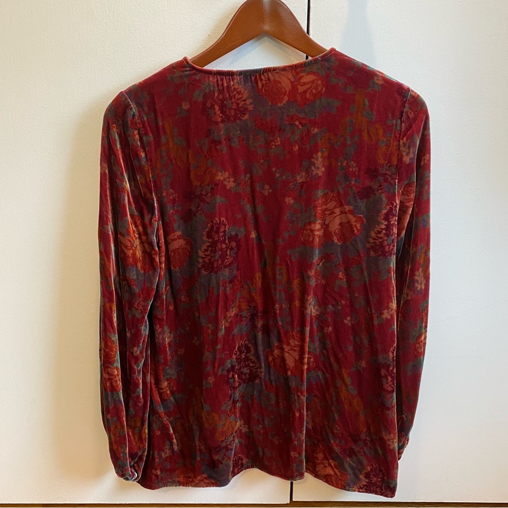 Sundance Velvet Floral Embroidered Top Burgundy size XS - Picture 4 of 6